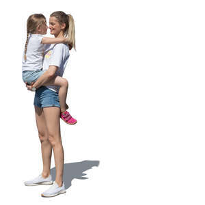 cut out woman standing and holding her daughter in her lap