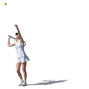 cut out woman in a white tennis dress playing tennis