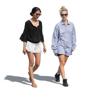 two cut out women walking and talking