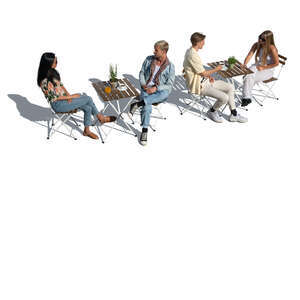 cut out top view of a street cafe with four people