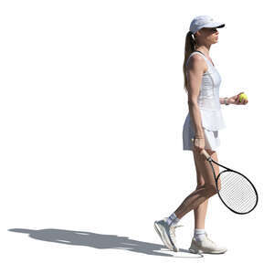 cut out woman playing tennis walking and holding a tennis racket