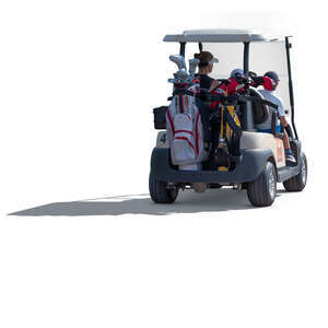 cut out woman with two kids riding a golf cart