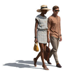 cut out elegant man and woman walking on a summer day