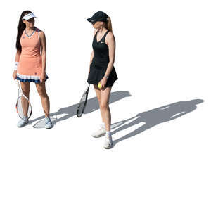 two cut out women playing tennis standing seen from above