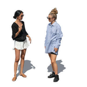 two cut out women standing seen from above