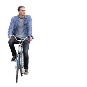 cut out young man riding a bike