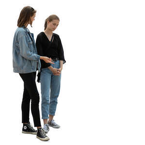 two cut out women standing and discussing