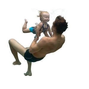 cut out man diving with  his baby daughter