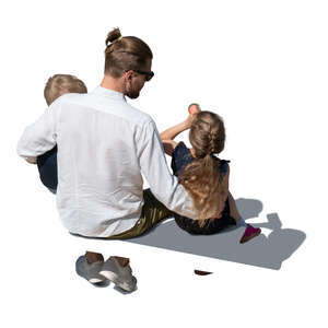 cut out top view of a father with two kids sitting