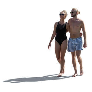 cut out backlit couple in bathing suits walking
