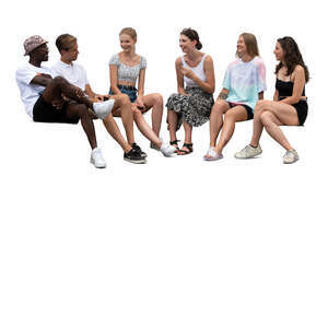 cut out group of six friends sitting and talking