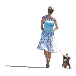 cut out young woman wih cute little dog walking