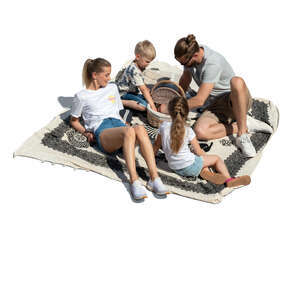 cut out top view of a family having a picnic