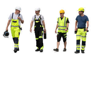 cut out group of construction workers walking