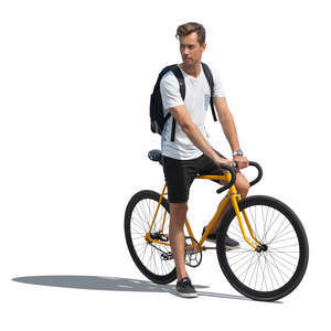 cut out young man with a yellow bike standing