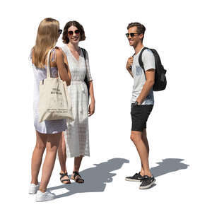 cut out group of three friends standing and talking 