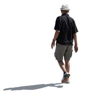 cut out elderly backlit man walking in summer