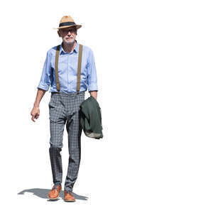 cut out trendy elderly man walking