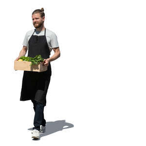 cut out market worker carrying a box full of vegetables