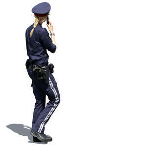 female police officer walking and talking on the phone