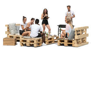 cut out group of young people having a barbeque party