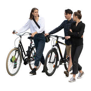 cut out group of three young people with bikes