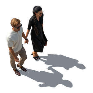 cut out backlit couple walking seen from above