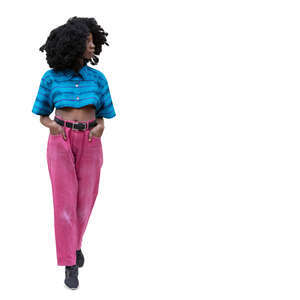 cut out woman in pink pants standing