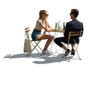 cut out backlit cafe scene with man and woman talking