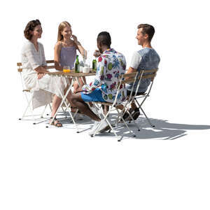 cut out four merry friends sitting in an outdoor cafe