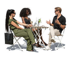 cut out group of three people sitting in an outdoor restaurant