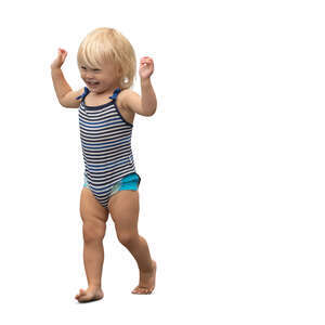 cut out happy little girl in a swimsuit walking 