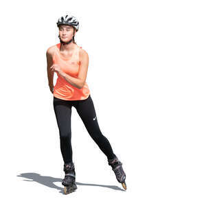 cut out young woman rollerblading