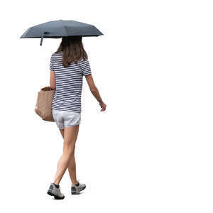 cut out young woman with an umbrella walking in the summer rain