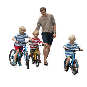 father with three sons who are riding bikes