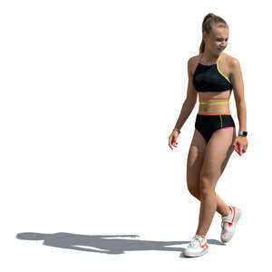 cut out teenage girl in a bathing suit walking