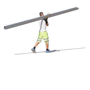 cut out workman carrying a long steel pole