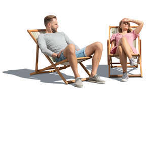 cut out man and woman sitting on garden chairs and relaxing in the sun