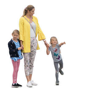 cut out woman with two daughters standing