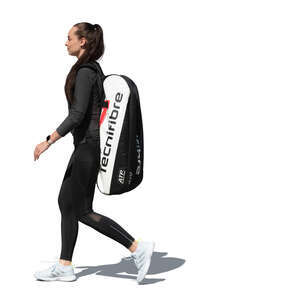 cut out sporty woman with a tennis bag walking