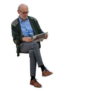 cut out elderly man sitting and reading a newspaper