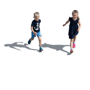 cut out top view of two kids running