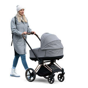 cut out woman with a baby carriage walking