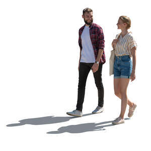 cut out backlit man and woman walking