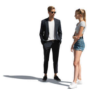 cut out man and woman standing and talking