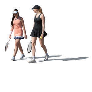 two cut out female tennis players walking