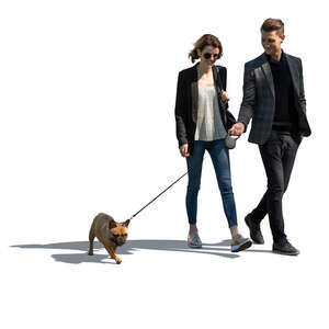 cut out couple walking a dog