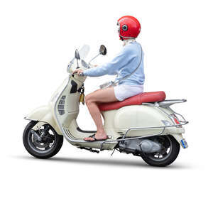 cut out woman riding a white vespa motor scooter