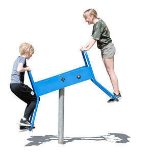 two cut out kids swinging on the playground