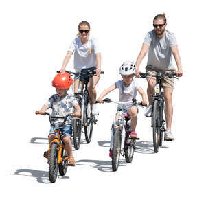 cut out family with two kids riding bikes